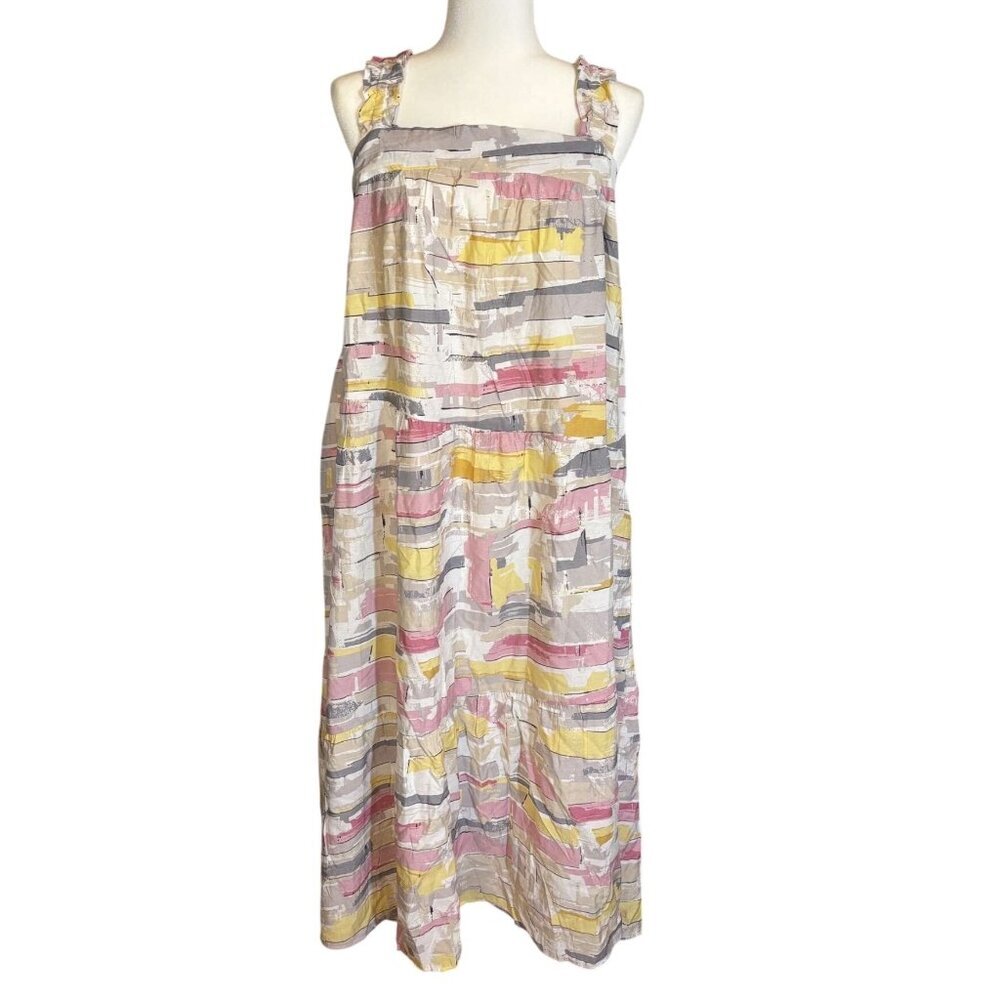 Womens Abstract Print Boho Ruffle Strap Sleeveless Maxi Sun Dress Moon River L